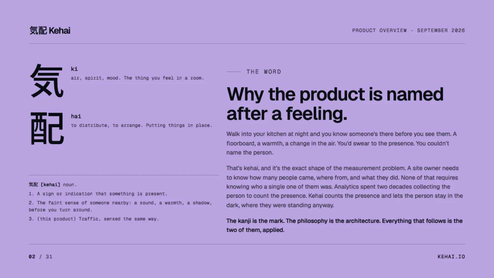 Page 2 of 31: Why the product is named after a feeling.